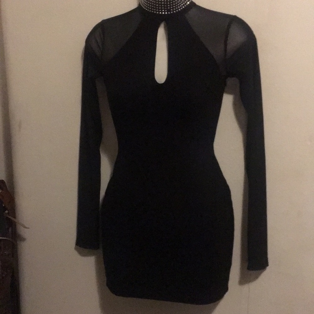 Sheer arm crystal neck dress sz small